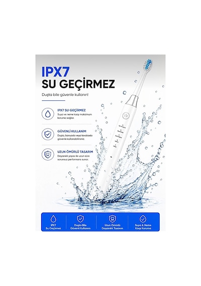 Amf13 Beyaz Şarjlı Elektrikli Diş Fırçası 5 Modlu Ipx7 Su Geçirmez 4 Yedek Başlıklı Set