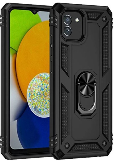 Newface Samsung Galaxy A03 Kılıf Sofya Yüzüklü Silikon Kapak - Siyah