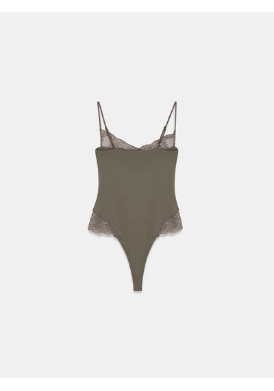 Dilvin 32730 Dantel Detaylı Askılı Bodysuit-haki