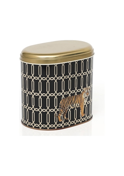 Safari Tiger Desenli Oval Metal Saklama Kabı 14 x 12 x 13 CM 1.4 L Çok Renkli