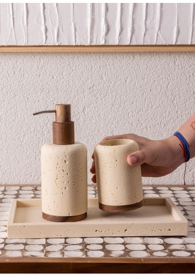 The Mia Travertine Banyo Tepsisi Bej 28x16x3 Cm Çok renkli