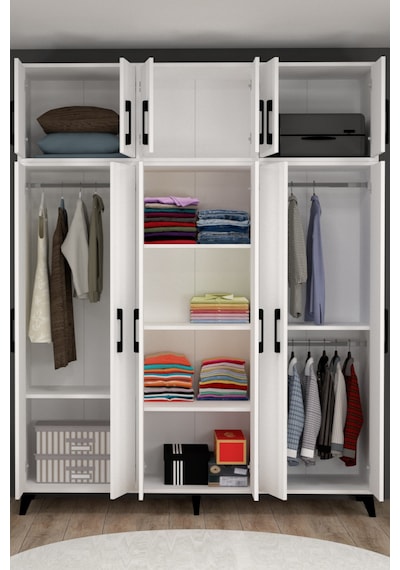 Diva 12 Kapaklı Modern Beyaz Gardırop Xl