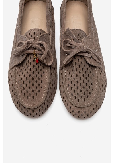 Luvi Shoes Stevo Vizon Süet Hakiki Deri Delikli Bağcıklı Kadın Loafer Ayakkabı