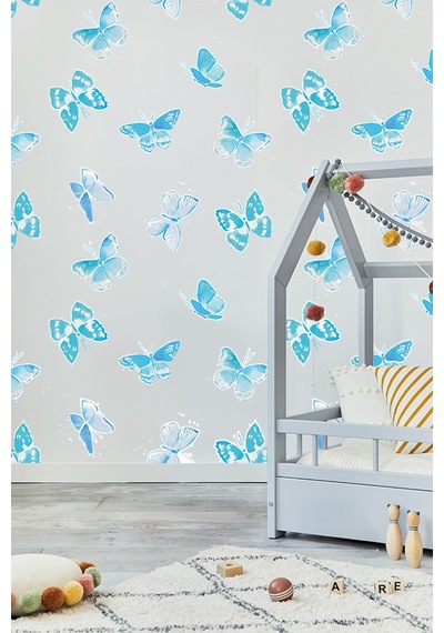 Mavi Kelebekler Temalı 20 Parça Çocuk Ve Bebek Odası Dekoratif Duvar Sticker Seti