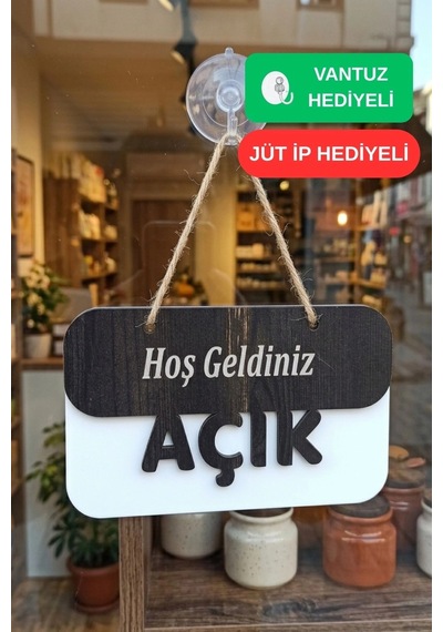 3 Katlı Modern Açık/kapalı Tabelası - Rebap Ahşap