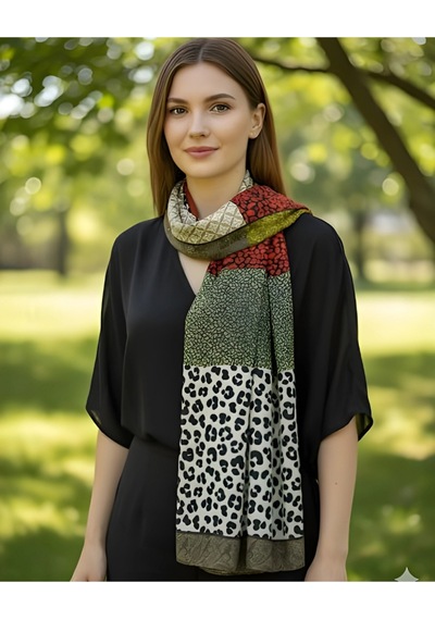Tarzını Seç Leopar Esintisi / Cupra Saten Aksesuar Şal Atkı Estascraf 180x70cm