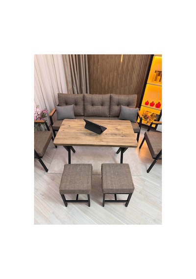 Houseart Dora 3 -1 - 1 + Masa + 2 Adet Puf , Balkon, Bahçe, Teras, Cafe - Salon - Metal Kanepe Koltuk Takımı , Çay Seti Cappuccino Houseart Dora 3 -1 - 1 + Masa + 2 Adet Puf , Balkon, Bahçe, Teras, Cafe - Salon - Metal Kanepe Koltuk Takımı , Çay Seti Cappuccino