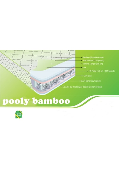 Pooly Ortopedik Bamboo Yaylı Yatak Bamboo Bebek Yatağı Yatak 70 x 110 CM