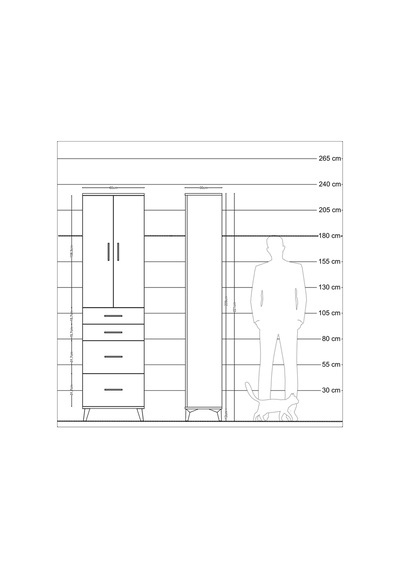Arges Dolap 2 Raflı 4 Çekmeceli Tek Askılı 60x30x221 Aytaşı-çam Aytaşı