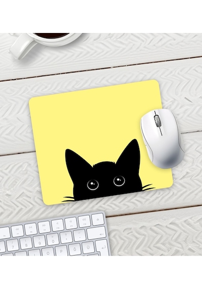 Sarı Renk Kedi Baskılı Mouse Pad 23x19cm Fare Altlığı Kaydırmaz Taban Mousepad