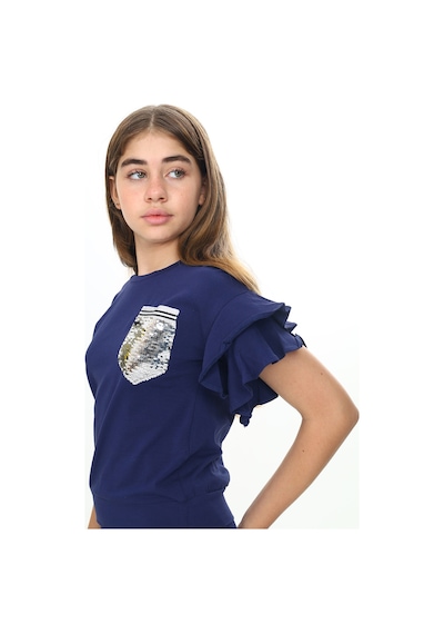 Toontoy Kids Toontoy Kız Çocuk Cep Pul Nakışlı Etek Şeritli Takım Lacivert