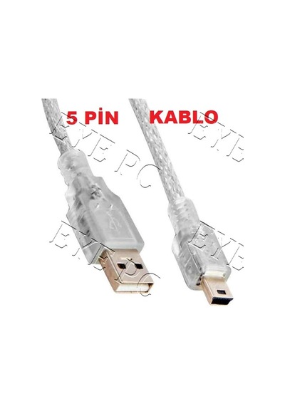 1.5 Metre Usb2.0 0.3M Şeffaf Usb Am/Mini 5Pin Şarj Kablo