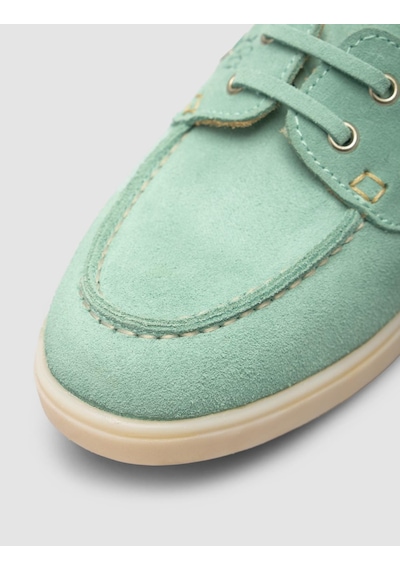 Monamae %100 Hakiki Deri Yeşil İp Detaylı Süet Kadın Loafer YESIL