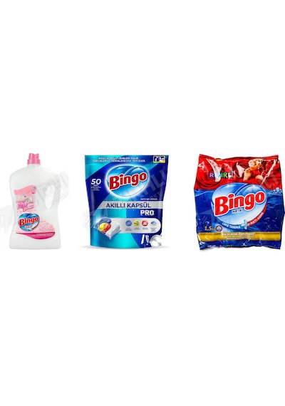 Bingo Yüzey Tem. Fresh 2.5 Lt +tablet 50'li + Renkliler İçin Toz Deterjan 1.5 Kg 3'lü Set Diğer