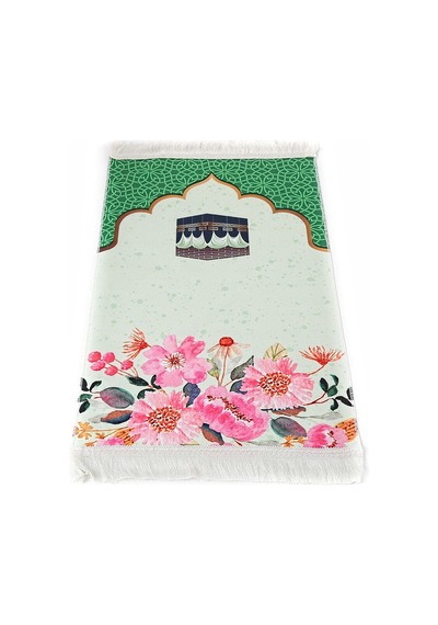 Çocuk Seccadesi Kabe - Yeşil 82 45 Cm 110 Gr - Tesbih Hediyeli Çok Renkli