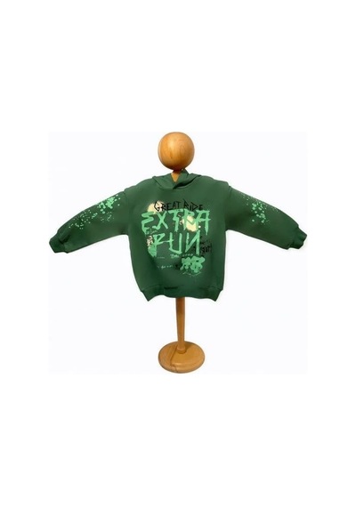 Nk Kids Erkek Çocuk Pamuklu Orta Kalınlıkta Kapüşonlu Sweatshirt-15449 YESIL