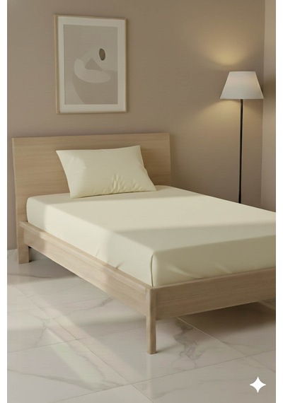 %100 Pamuk Ranforce Premium Tek Kişilik Çarşaf Seti - Krem Krem