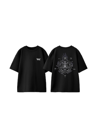 Thewert Şeytan Geschichten Tasarım Sırt Baskılı Pamuk Siyah Oversize T-shirt