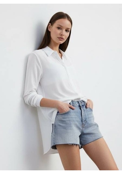 Pera Moda Tiril Tiril Boyfriend Viskon Gömlek Beyaz