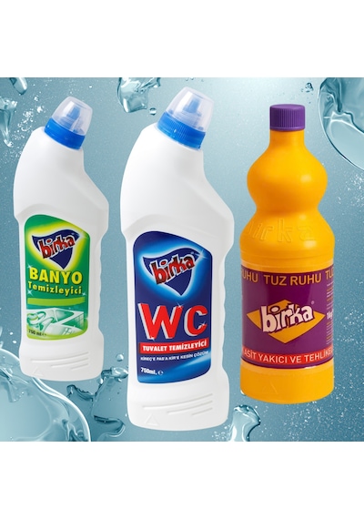 Birka 3 Lü Temizlik Seti Wc Tuvalet 750 Ml + Banyo Temizleyici 750 Ml + Tuz Ruhu 1 Kg 3'lü Set