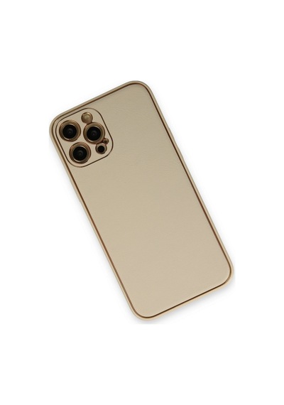 Apple iPhone Uyumlu 12 Pro Kılıf Coco Deri Silikon Kapak - Gold Altın