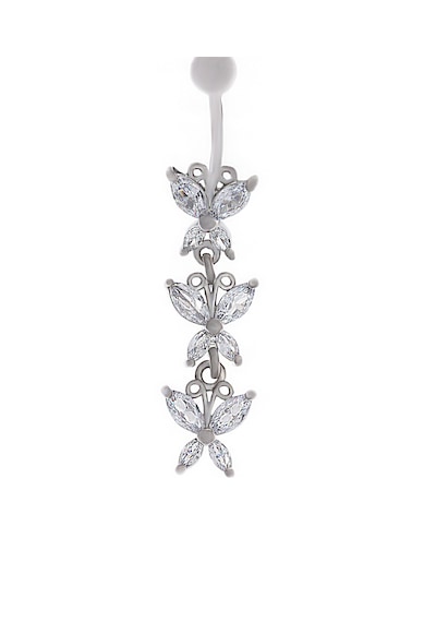 Kadın Üçlü Çiçek Model Sallantılı Taşlı Piercing Gümüş