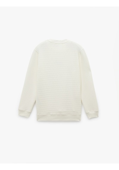 Koton Uzun Kollu Bisiklet Yaka Dokulu İşlemeli Sweatshirt Beyaz 6wam70075mk Beyaz