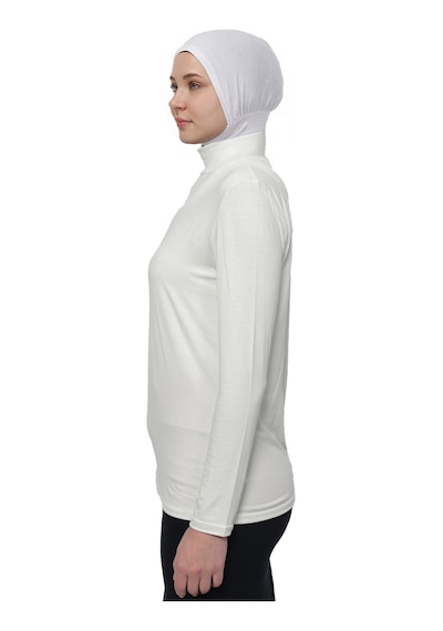 Manolyaşal İslamic Hijab Hafif Uzun Kollu Balıkçı Yakalı Organik Kadın Body Ekru