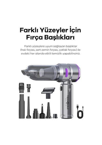 Mini Araç Süpürgesi El Tipi Portatif 17.000 Pa Extra Vakum Güçlü Ve Üflemeli 3 Kademeli