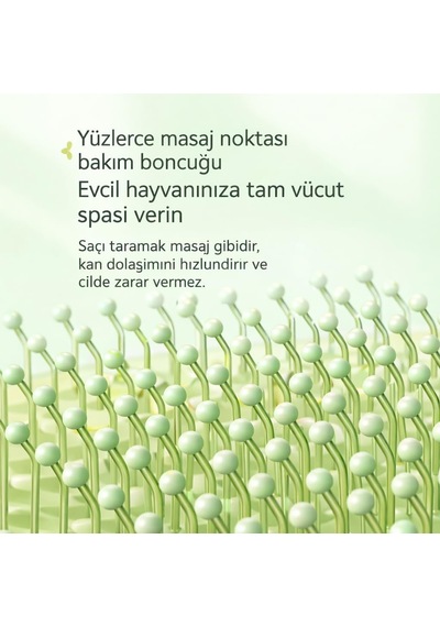Kedi Ve Köpek Tüy Toplama Tarak Su Yeşili Basmalı Kendini Temizleyen Evcil Hayvan Bakım Fırçası, Yuvarlak Tasarım, Çelik İğneli, Ergonomik Saplı, Tüm Tüy Tiplerine Uygun