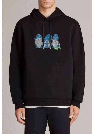 Three Blue Gnomes T Shirt Köşedeki Baskılı Siyah Erkek Sweatshirt