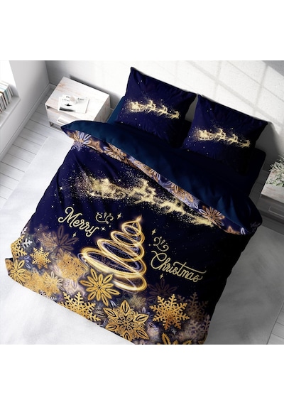 Monohome 1605 Yılbaşı Süsü Merry Christmas 3D Pamuk Lastiksiz Çift Kişilik Nevresim Takımı Çok Renkli