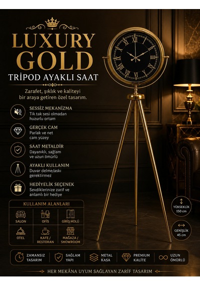 Luxury Gold Tripod Ayaklı Modern Saat