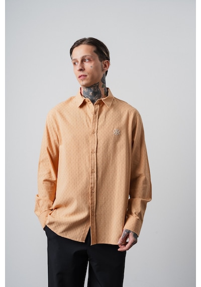 Respire Erkek Star Nakışlı Uzun Kollu Oversize Gömlek Camel