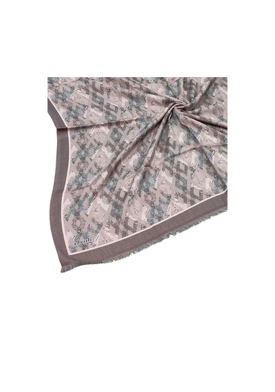 Mim Eşarp Ebruli Kışlık Desenli Eşarp 95x95 Cm Vizon - Taş