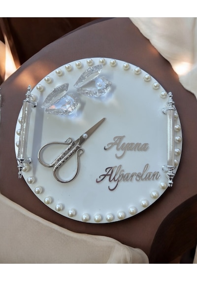 Arlo İncili Gümüş Söz Nişan Tepsisi Beyaz