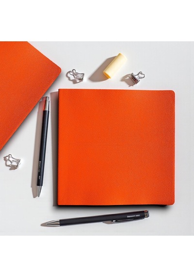 Defter, Noktalı Not Defteri Pu Deri Not Defteri 16,5x16,5 Cm, 96 Yaprak 192 Sayfa , 90 Gr Amber Turuncu