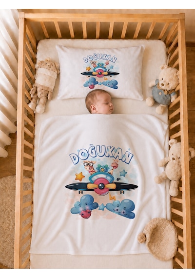 Pia Baby Erkek Bebek %100 Pamuk İsme Özel Hastane Çıkışı Tulum Seti Yastık Kılıfı Battaniyeli 2048tyb0x Ekru