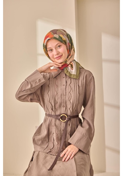 Silk Home Aura Eşarp 140003-08 Haki, Bordo, Kahverengi, Butter Yellow