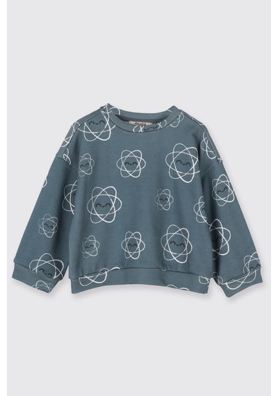 Panço Kız Bebek Desenli Petrol Sweatshirt Mavi