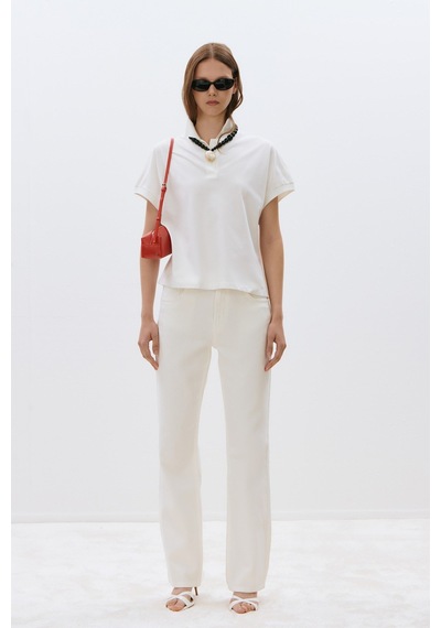 Suud Collection Ekru Josie Oversize Polo Yaka Tişört