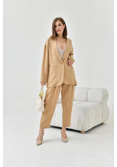 Ftz Women Kadın Keten Ceketli Takım Beige 30777-beige Bej