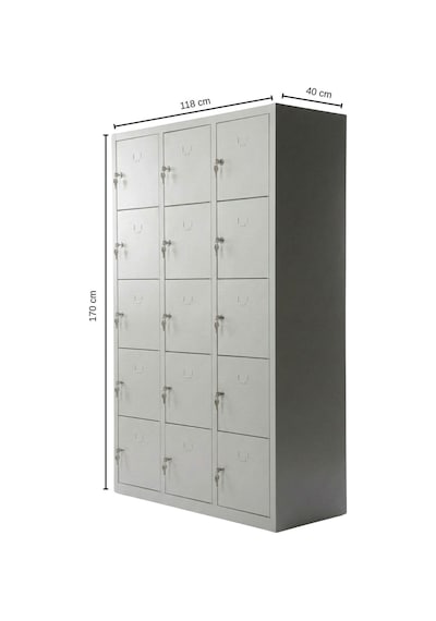 15 Gözlü Metal Emanet Dolabı 118x40x170 Gri