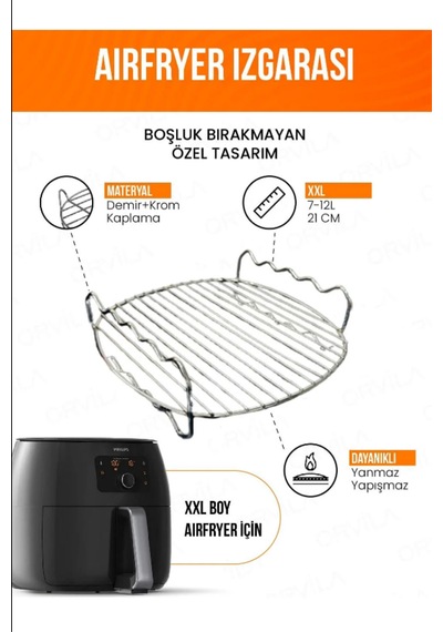 Airfryer Izgara Teli Zigzag Model Fritöz Metal Aksesuarı Xxl Krom