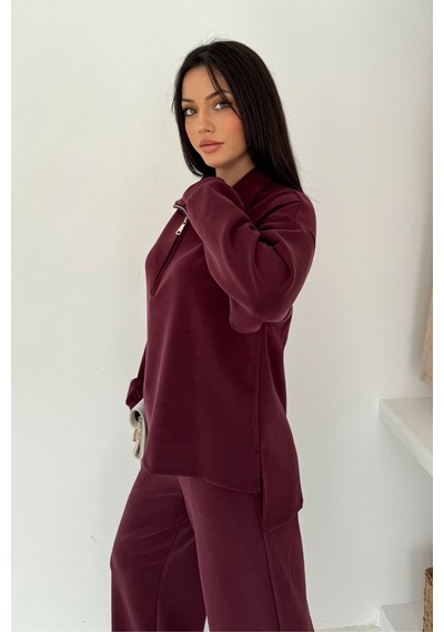 Balenbi Premium Modal Kumaş Fermuarlı Yaka Kadın Takım 1153 Bordo