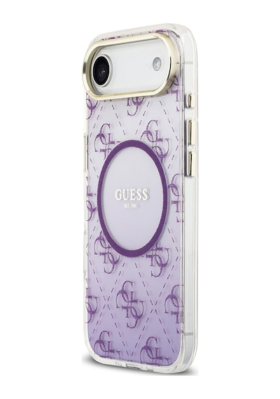 Apple Uyumlu iPhone 17 Air Kılıf Guess Lisanslı M-safe Şarj Özellikli 4g Desenli Simli Silikon Kapak Mor Mor