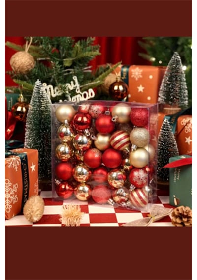 50 Adet 40mm Kırmızı Altın Beyaz Noel Ağacı Süs Topları Seti 9 Farklı Desen & Hafif Dayanıklı Yılb