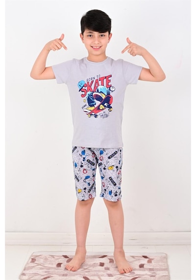 Vitmo erkek çocuk kapri  pijama takımı born to skate gri