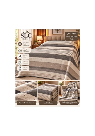 Slc Home Modern Yatak Örtüsü Battaniye Çift Kişilik 4 Mevsim Çok Amaçlı Şık Tasarım Krem - 938834646 Krem