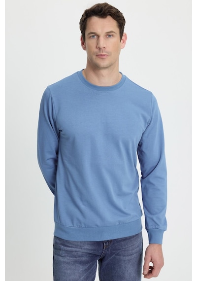 Tudors Erkek Relax Fit Rahat Kesim %100 Pamuk 2 İplik Bisiklet Yaka Mavi Sweatshirt-41518